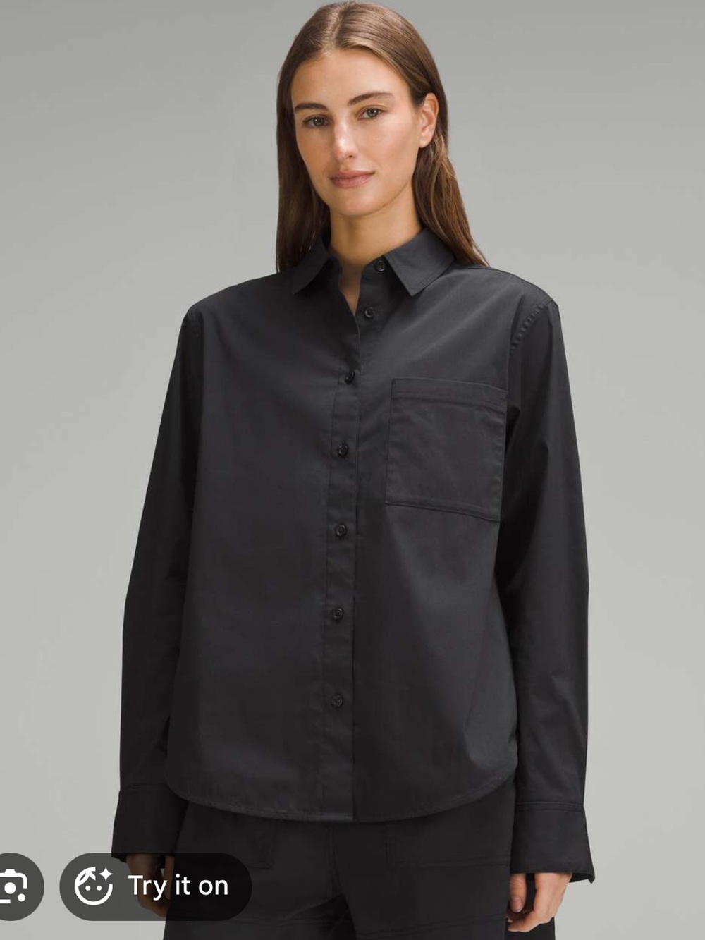 Lululemon Black Relaxed Fit Poplin Button Down Oversized Shirt Medium
